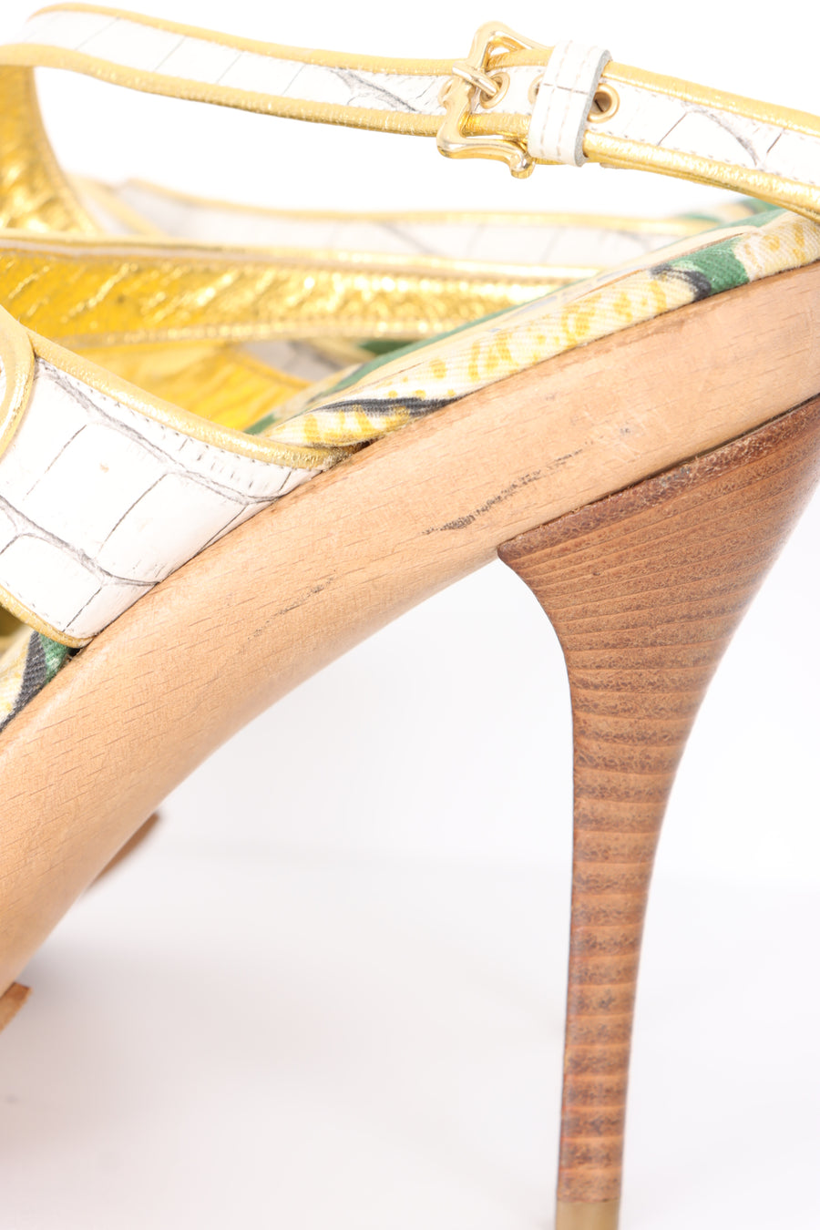 JUST CAVALLI 'Zoccolo' Leather and Wood Strappy Sandal Heels (40)