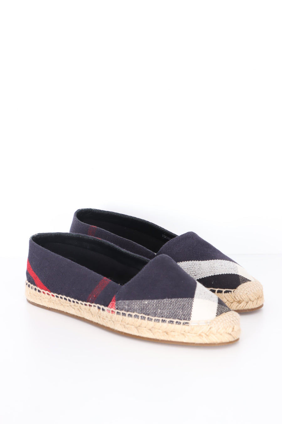 BURBERRY 'Hodgeson' Navy Blue Nova Check Canvas Espadrillles Flats (38)