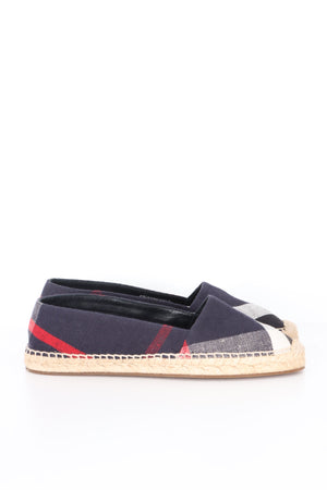 BURBERRY 'Hodgeson' Navy Blue Nova Check Canvas Espadrillles Flats (38)