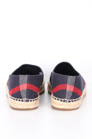 BURBERRY 'Hodgeson' Navy Blue Nova Check Canvas Espadrillles Flats (38)