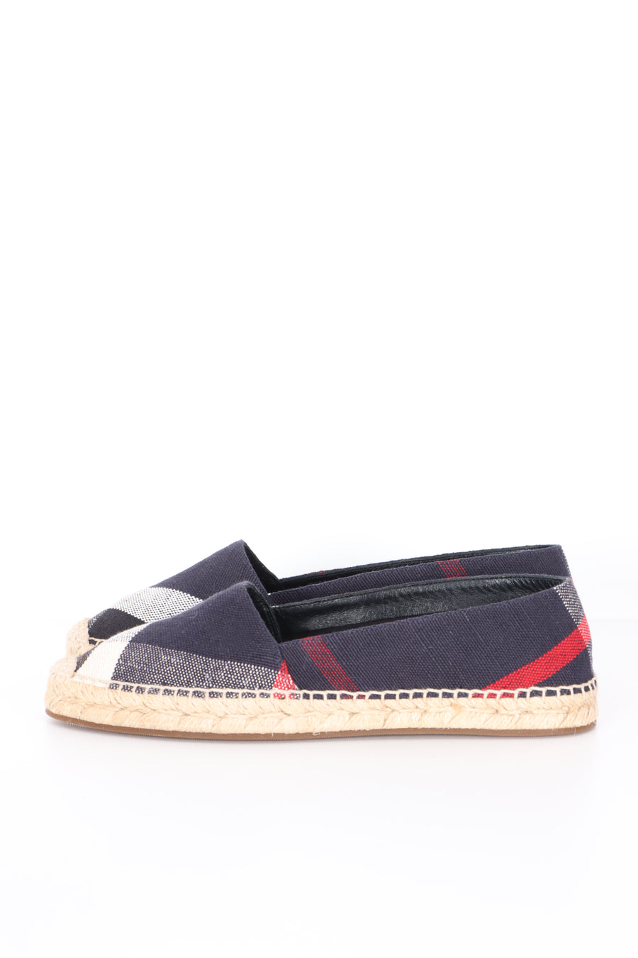 BURBERRY 'Hodgeson' Navy Blue Nova Check Canvas Espadrillles Flats (38)