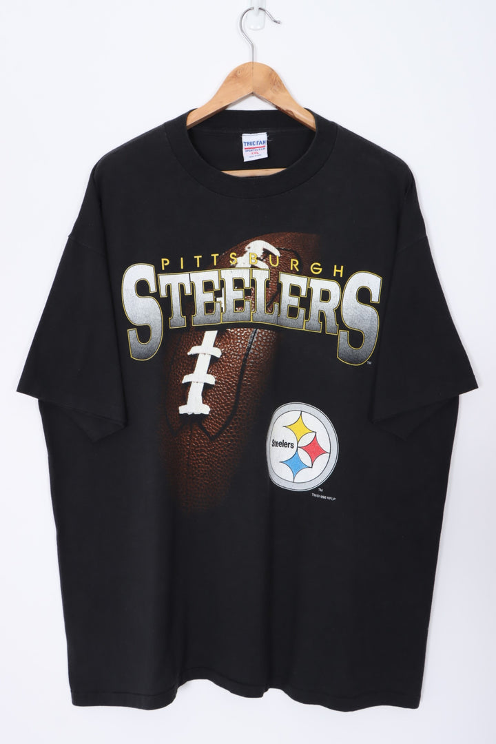 NFL 1996 Pittsburgh Steelers Big Football Spell Out Single Stitch T-Shirt (XXL)