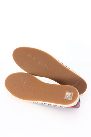 BURBERRY 'Hodgeson' Navy Blue Nova Check Canvas Espadrillles Flats (38)