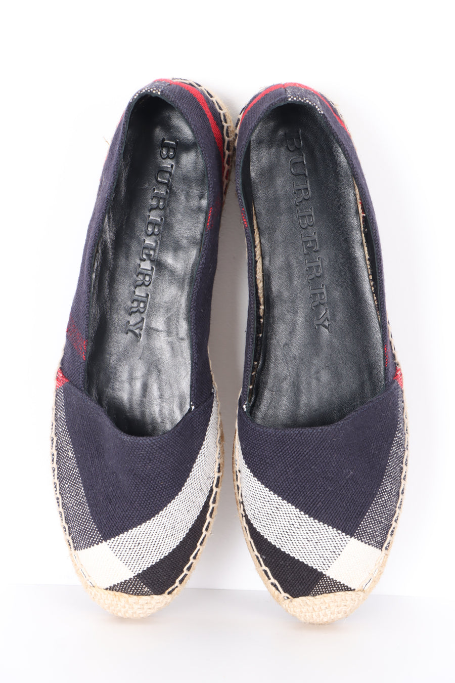 BURBERRY 'Hodgeson' Navy Blue Nova Check Canvas Espadrillles Flats (38)