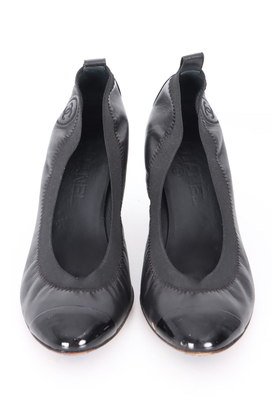 CHANEL 'Stretch Spirit' Black Leather Elastic Ballerina Heels (38.5)