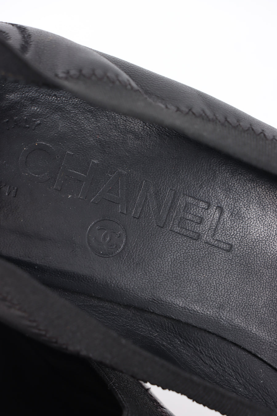 CHANEL 'Stretch Spirit' Black Leather Elastic Ballerina Heels (38.5)