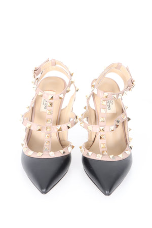 REPLICA Valentino 'Rockstud' Beige Black Caged Pump Heels (37)