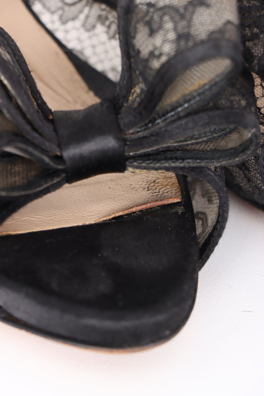 VALENTINO Black 'Lace Couture Bow' Peep Toe Heels (38.5)