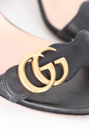 GUCCI GG Marmont Mid-Heel Black Leather Sandals (37)