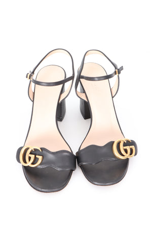 GUCCI GG Marmont Mid-Heel Black Leather Sandals (37)