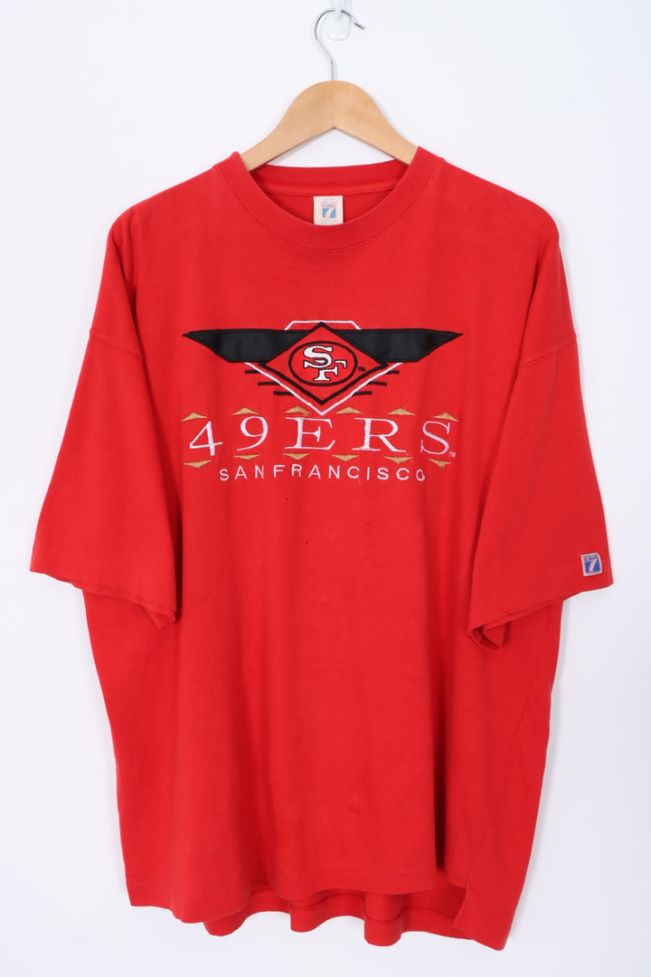 NFL 90s San Francisco 49ers Embroidered LOGO 7 Single Stitch T-Shirt (XL)