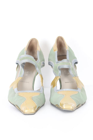 PRADA Gold Green Y2K Mary Jane Kitten Heels (36.5)