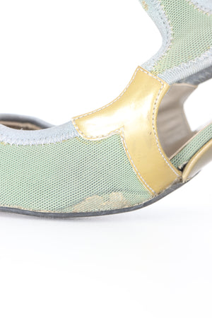 PRADA Gold Green Y2K Mary Jane Kitten Heels (36.5)