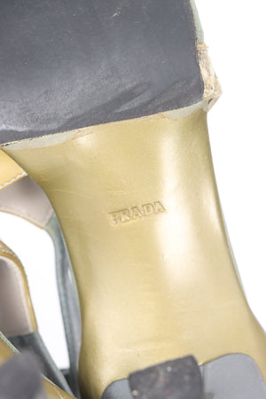 PRADA Gold Green Y2K Mary Jane Kitten Heels (36.5)