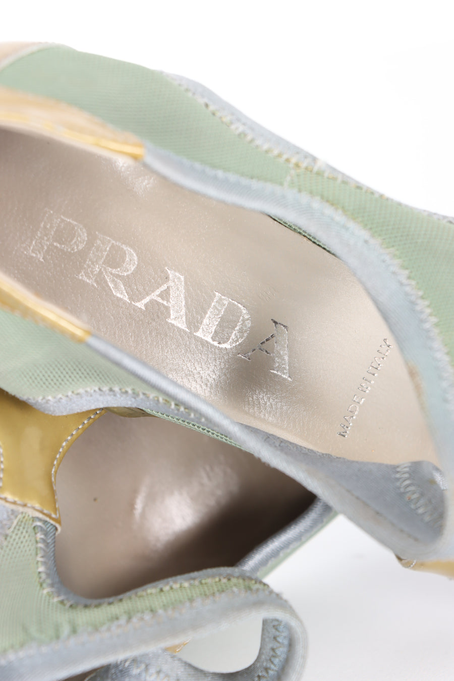 PRADA Gold Green Y2K Mary Jane Kitten Heels (36.5)