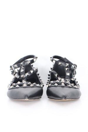 REPLICA Valentino 'Rockstud' Caged Black Leather Ballet Flats (38)