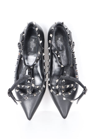 REPLICA Valentino 'Rockstud' Caged Black Leather Ballet Flats (38)