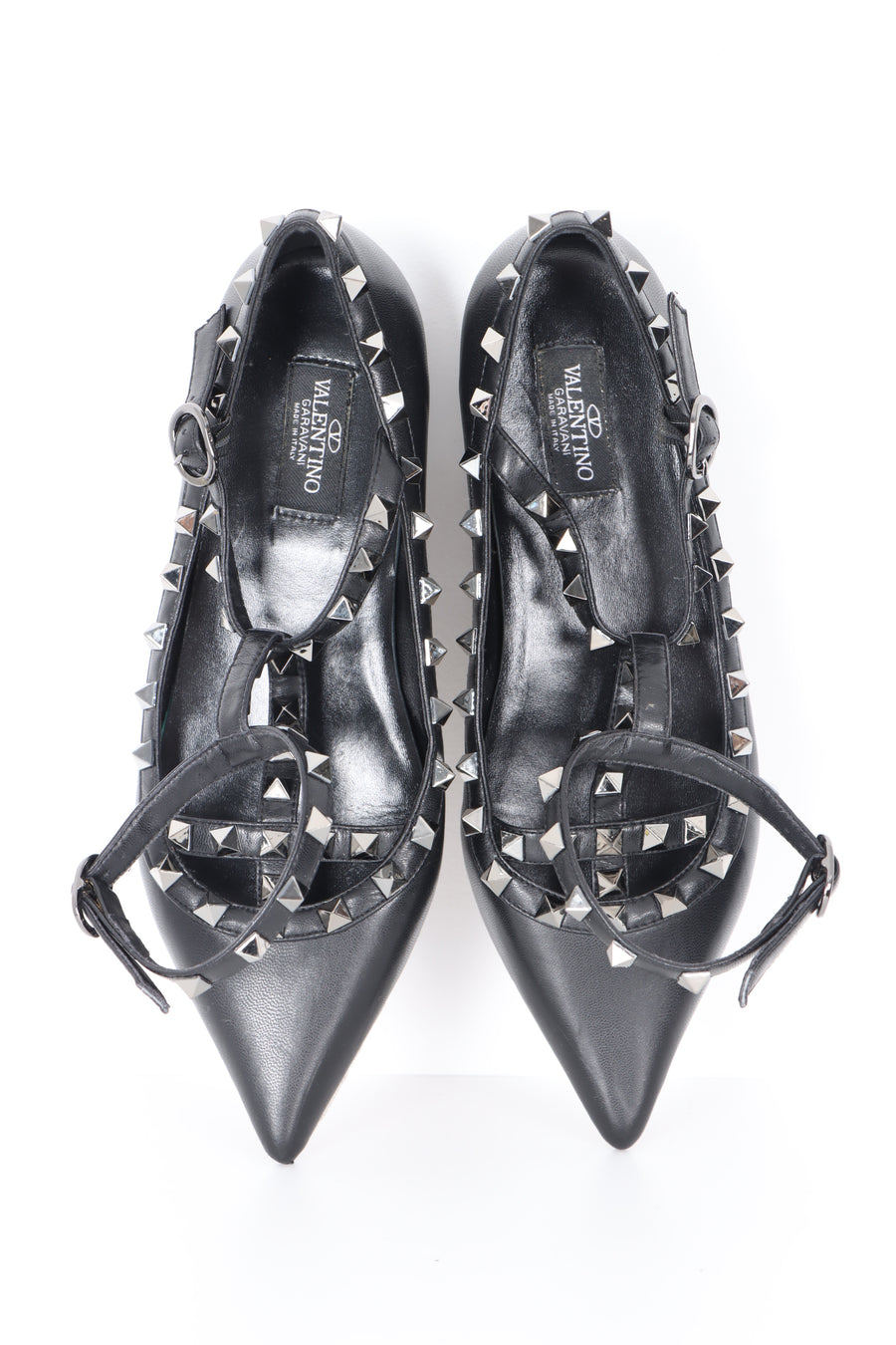 REPLICA Valentino 'Rockstud' Caged Black Leather Ballet Flats (38)