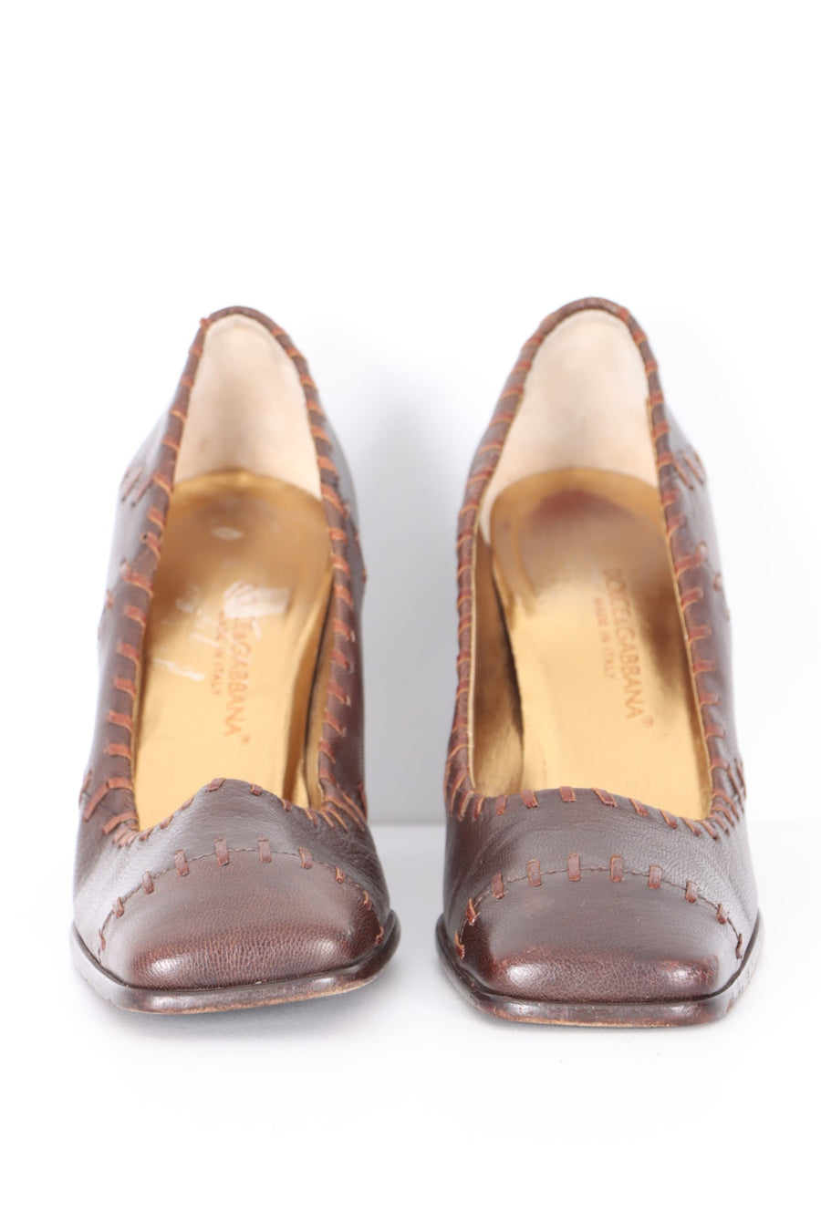 DOLCE & GABBANA 'Whipstitch' Brown Leather Heels (37)