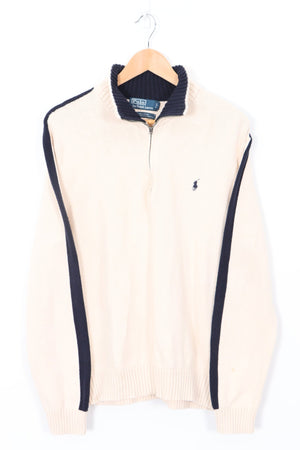 POLO by Ralph Lauren Quarter Zip Knit Cream Sweatshirt (XL)