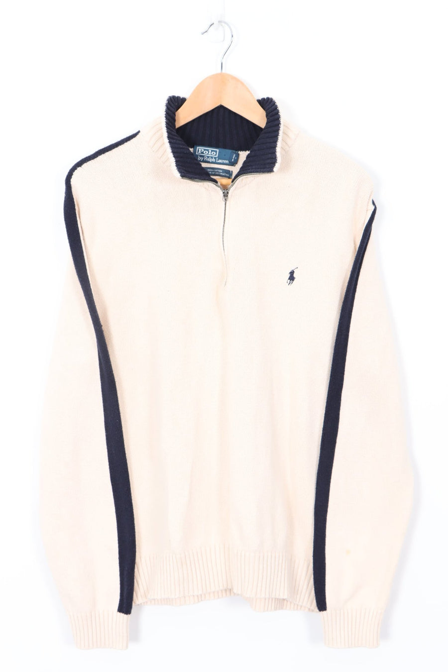 POLO by Ralph Lauren Quarter Zip Knit Cream Sweatshirt (XL)