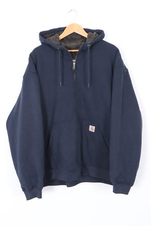 CARHARTT Sherpa Fleece Lined Full Zip Navy Hoodie (4XL)