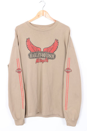 HARLEY DAVIDSON Wing Red Stripe Sleeve Detail Reno Long Sleeve Tee (XL)