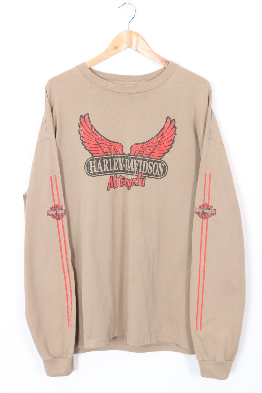 HARLEY DAVIDSON Wing Red Stripe Sleeve Detail Reno Long Sleeve Tee (XL)