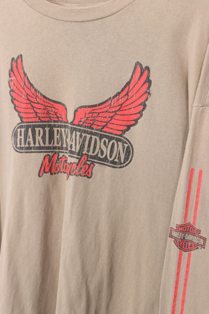 HARLEY DAVIDSON Wing Red Stripe Sleeve Detail Reno Long Sleeve Tee (XL)