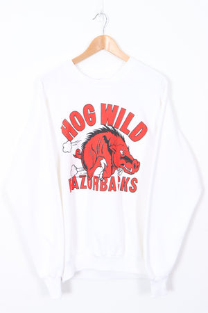 Hog Wild Razorbacks 50/50 USA Made White Sweatshirt (XL)