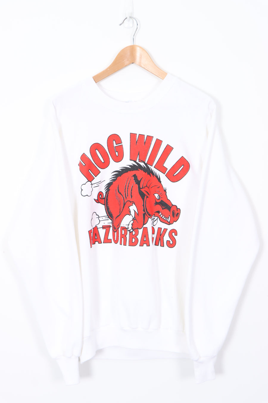 Hog Wild Razorbacks 50/50 USA Made White Sweatshirt (XL)