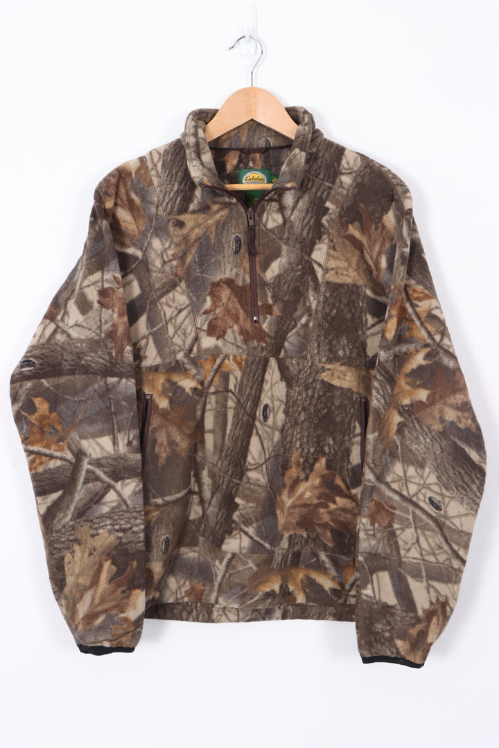 CABELA'S Camo Pattern Quarter Zip Front Pockets Fleece (M)