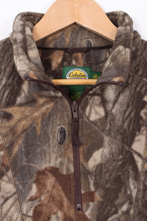 CABELA'S Camo Pattern Quarter Zip Front Pockets Fleece (M)