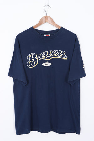 NIKE Milwaukee Brewers MLB Centre Swoosh Navy T-Shirt (L)