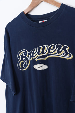 NIKE Milwaukee Brewers MLB Centre Swoosh Navy T-Shirt (L)