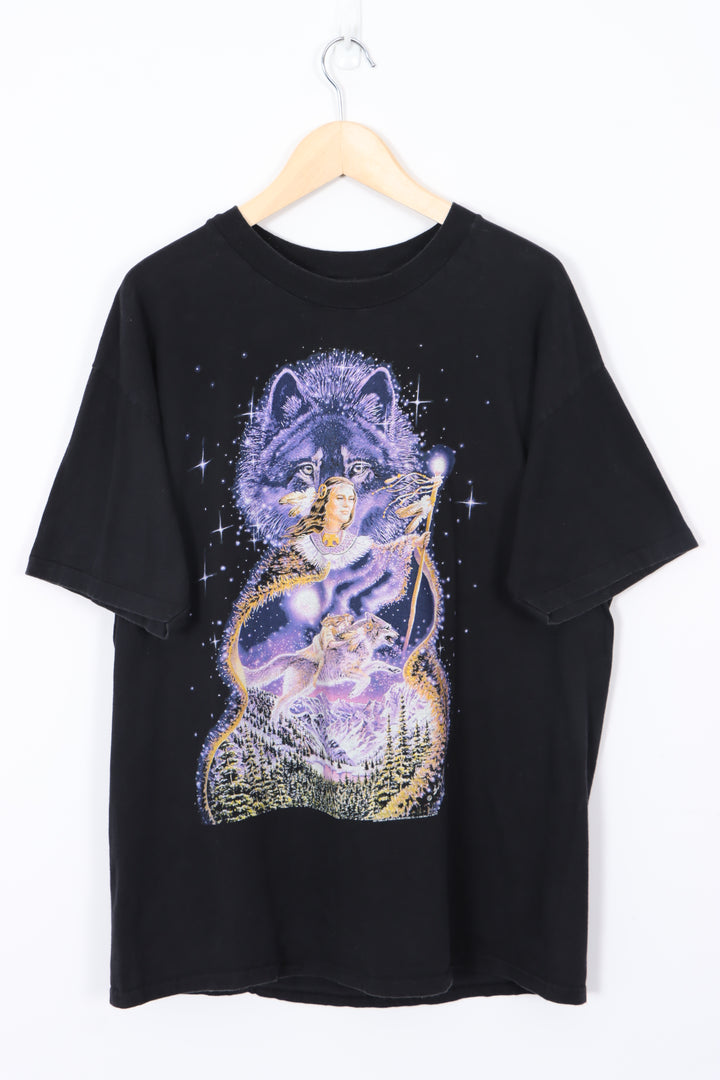 1993 Sally J Smith Twilight Wolf Dream Graphic Print Tee (L)