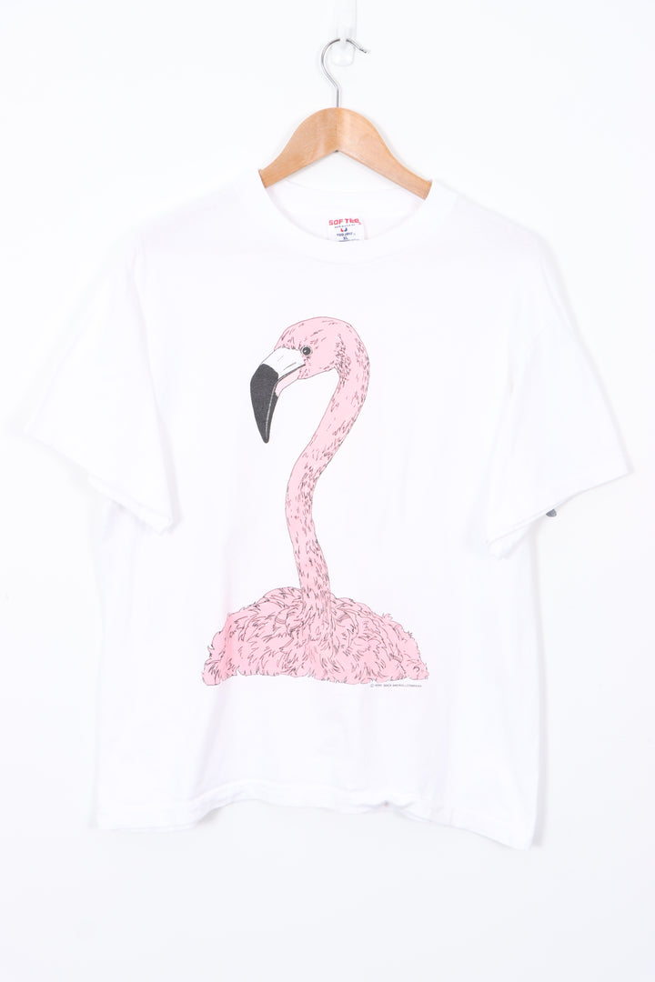 VINTAGE 1990 Fluorescent Flamingo Single Stitch T-Shirt (L)