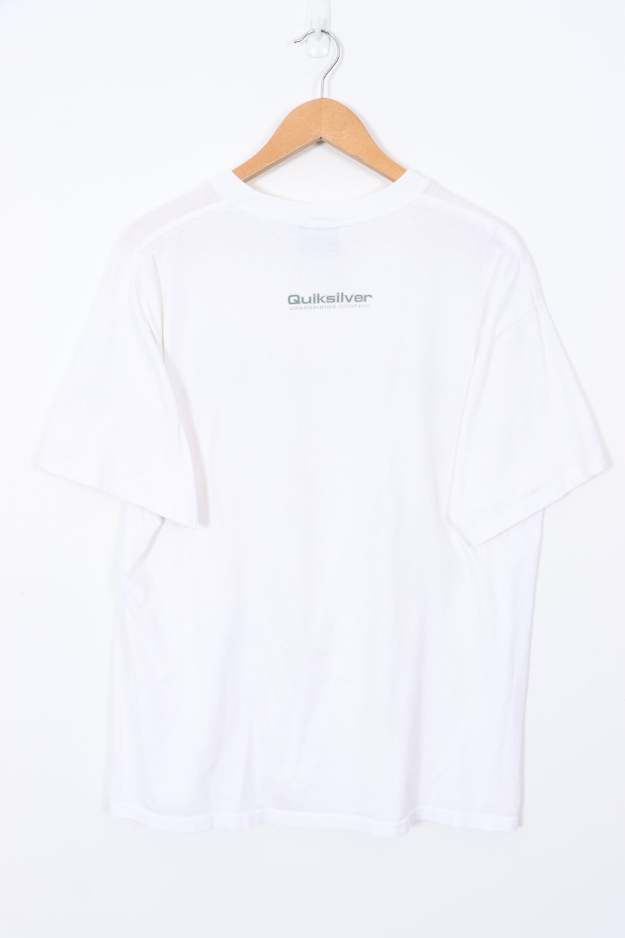 QUICKLSILVER Speed Strip Blue Logo Boardriding Company White Tee (L)