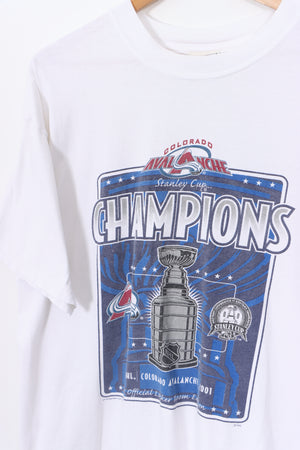 LEE 2001 Colorado Avalanche Stanley Cup White T-Shirt (L-XL)