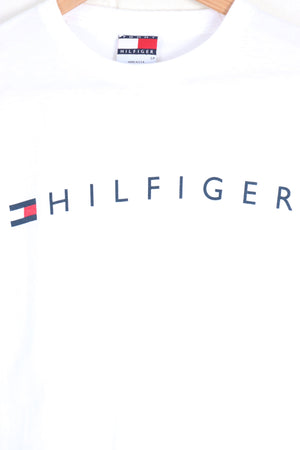 White TOMMY HILFIGER Spell Out Logo Tee USA Made (M)