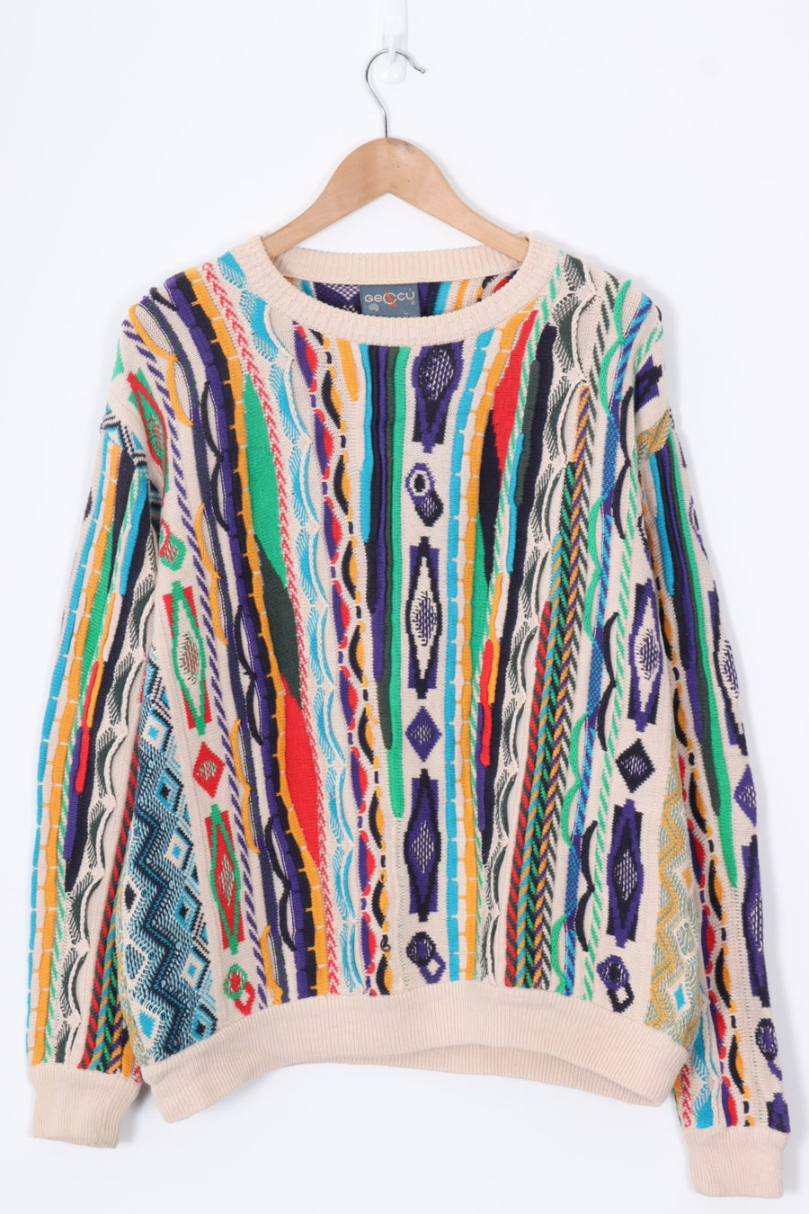 GECCU Beige & Colourful Coogi Style AUS Made 3D Knit (XL-XXL)