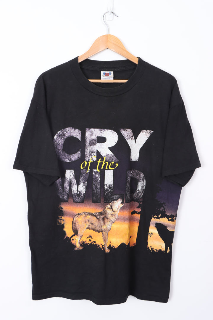 Cry of The Wild 90s Wolf Front Back Nature T-Shirt (L)