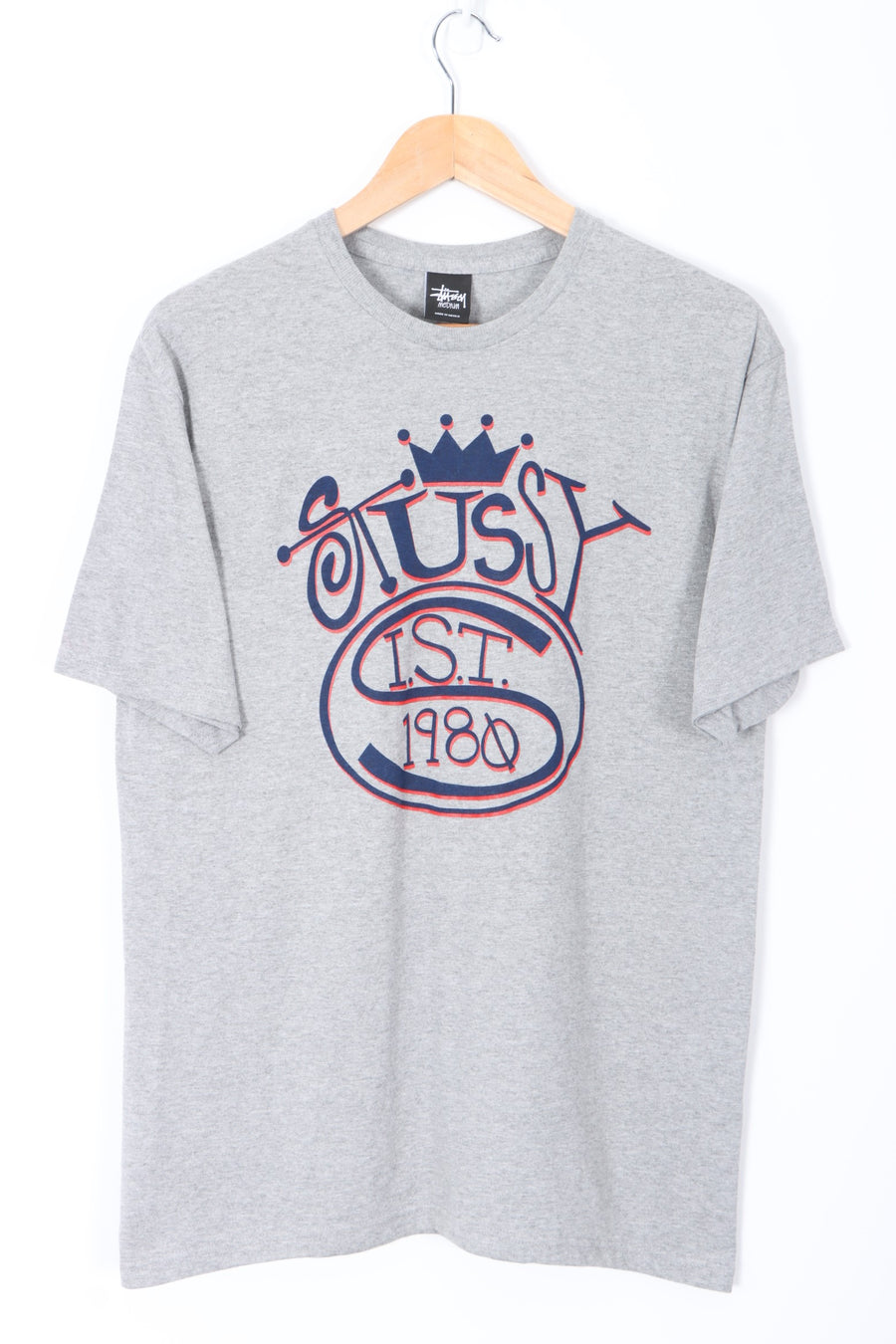 STUSSY Big Crown Logo "IST 1980" Grey T-Shirt (M)