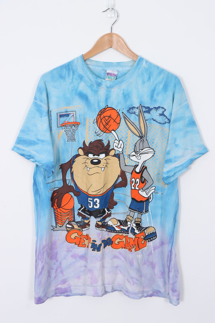 VINTAGE 1994 Looney Tunes Basketball Tie Dye USA Made T-Shirt (L)