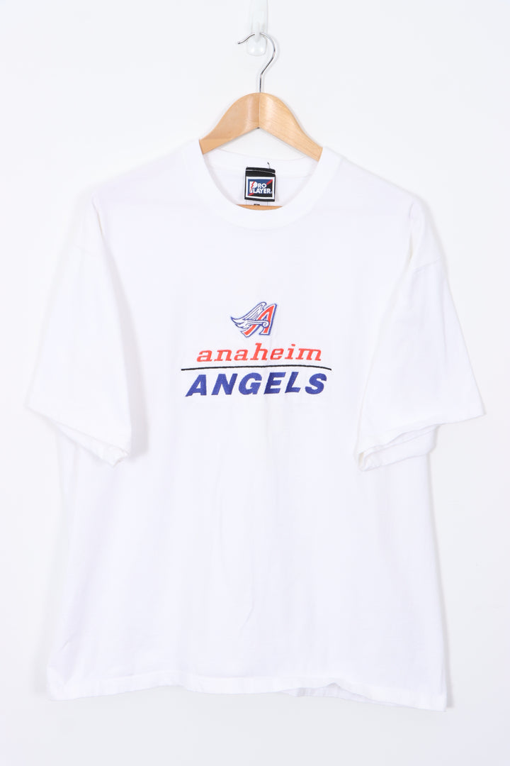 Anaheim Angels MLB Baseball Embroidered White T-Shirt (XL)