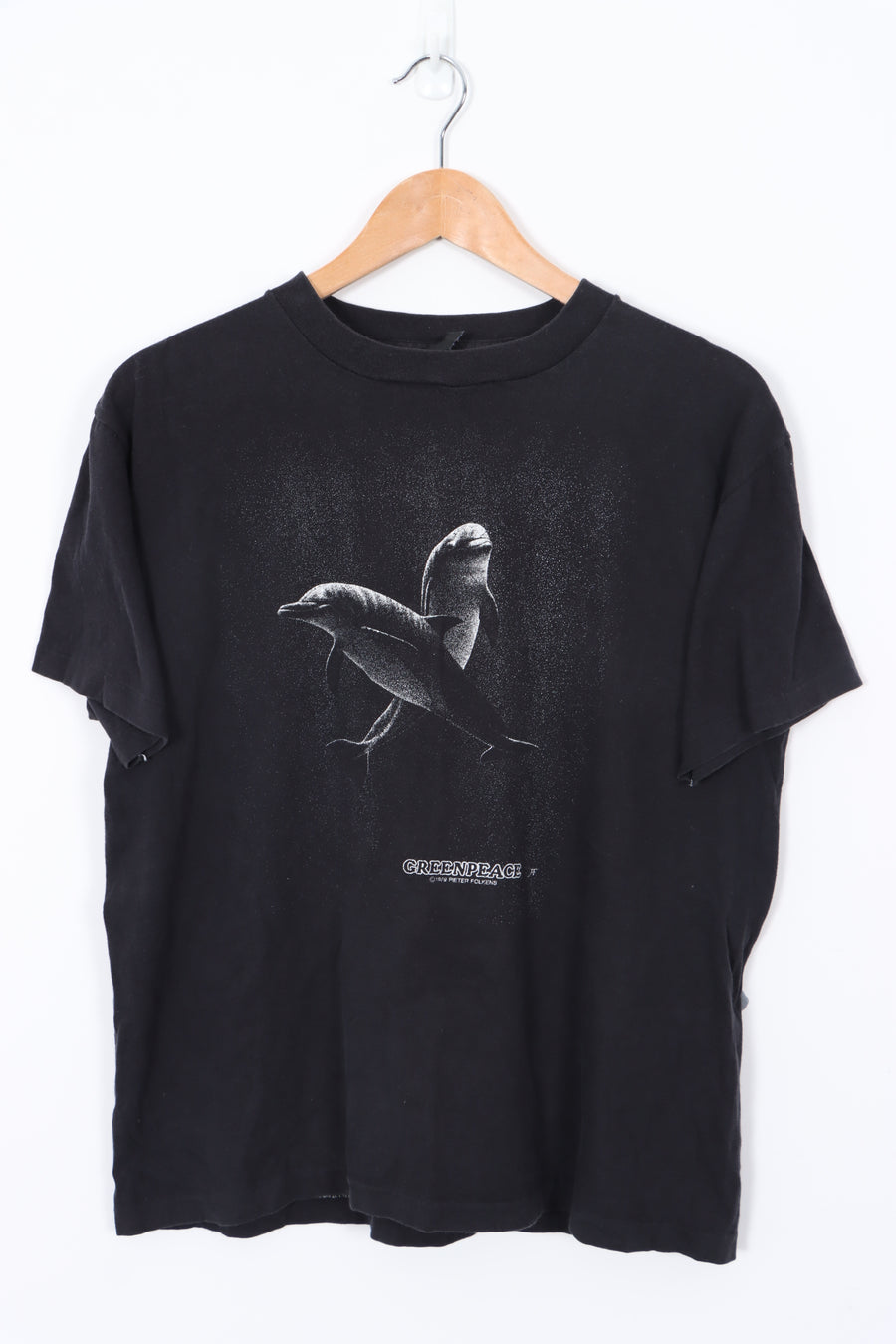 1979 Greenpeace Black and White Dolphins Graphic T-Shirt (L)