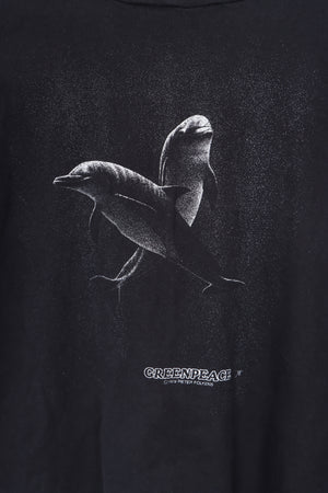 1979 Greenpeace Black and White Dolphins Graphic T-Shirt (L)