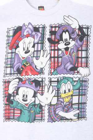 DISNEY Mickey Mouse & Friends Plaid Squares Single Stitch T-Shirt USA Made (XL)