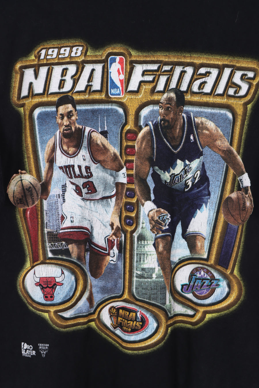 1998 NBA Finals Pippen Chicago Bulls vs Maron Utah Jazz Black T-Shirt (M)