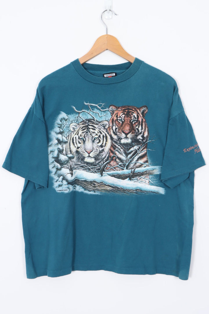 HABITAT White & Bengal Tiger Single Stitch USA Made Animal Tee (XL)